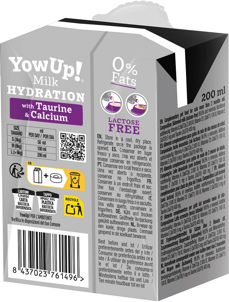 YOWUP Milk Hydratation Cats - mléko pro kočky 200 ml
