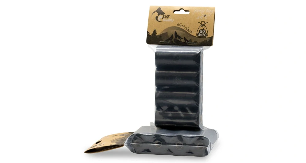 PetBuddy sáčky na exkrementy KLASIK 4 role/ á 20 sáčků, černé bez potisku