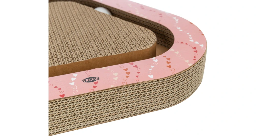 TRIXIE Škrabací karton VALENTINE triangl, s míčky a catnipem, 36 x 5 x 36/36 cm, losos - LIMITOVANÁ NABÍDKA