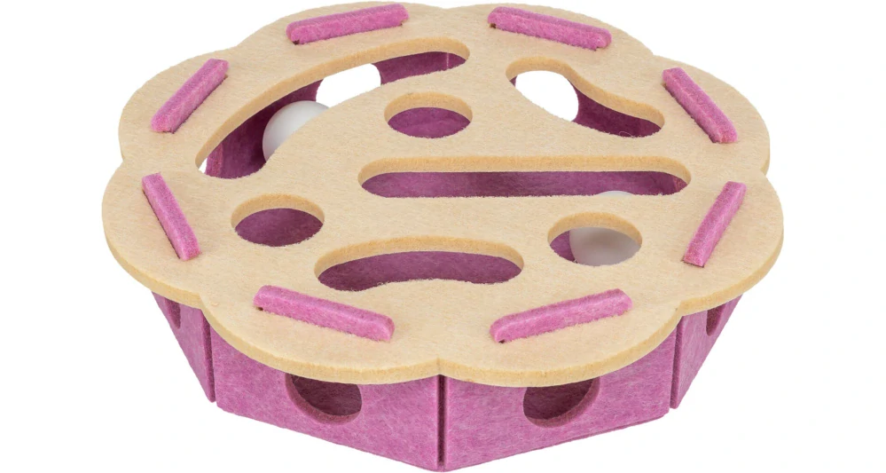 TRIXIE Interaktivní hra pro kočky Hole'n'Roll – květina, ø 30 × 7.5 cm, filc, růžová/béžová