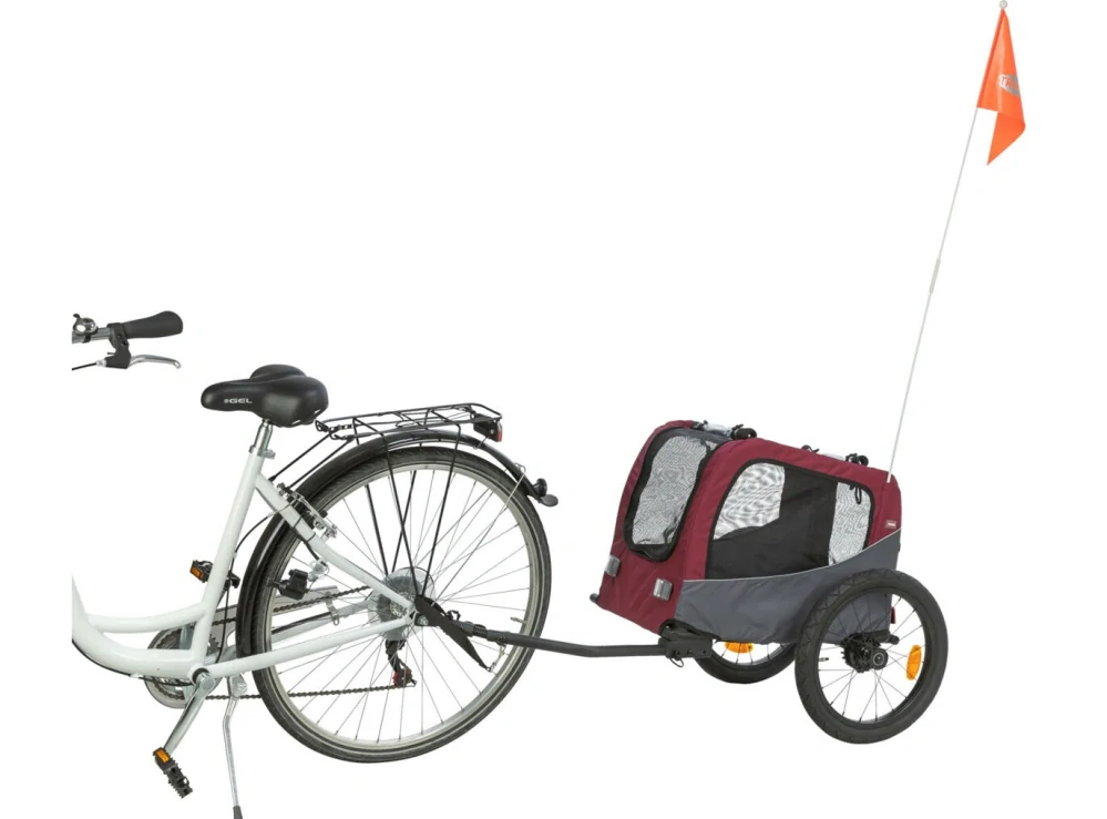 TRIXIE Vozík za kolo, S: 56 × 64 × 61/125 cm, do 15 kg, šedá/červená