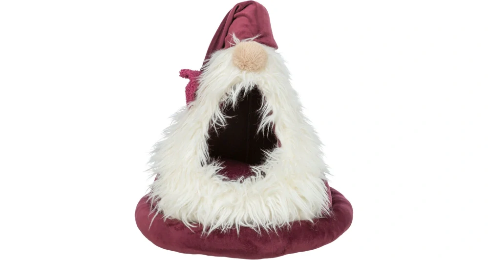 TRIXIE Xmas Bed Dwarf, vánoční sametová kukaň Skřítek, ø 45 × 47 cm, bordó
