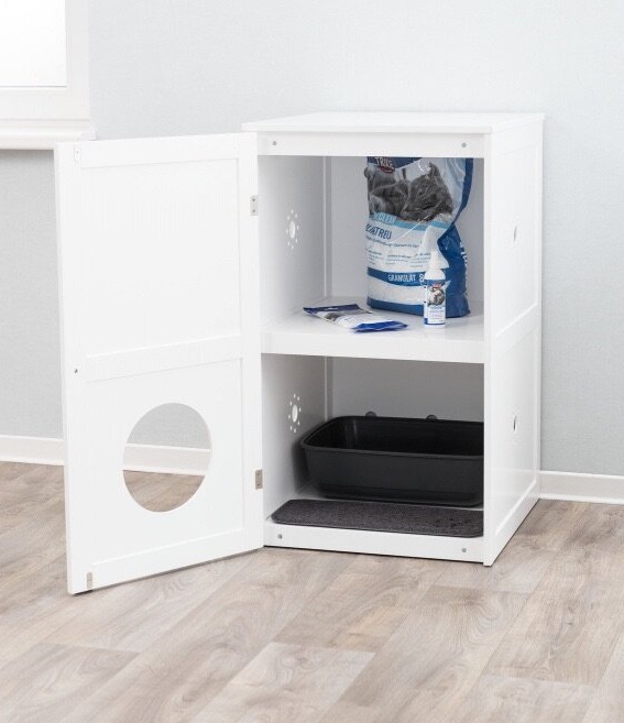 TRIXIE XL domek na kočičí toaletu, 2 poličky, MDF, 53 x 90 x 58 cm, bílá