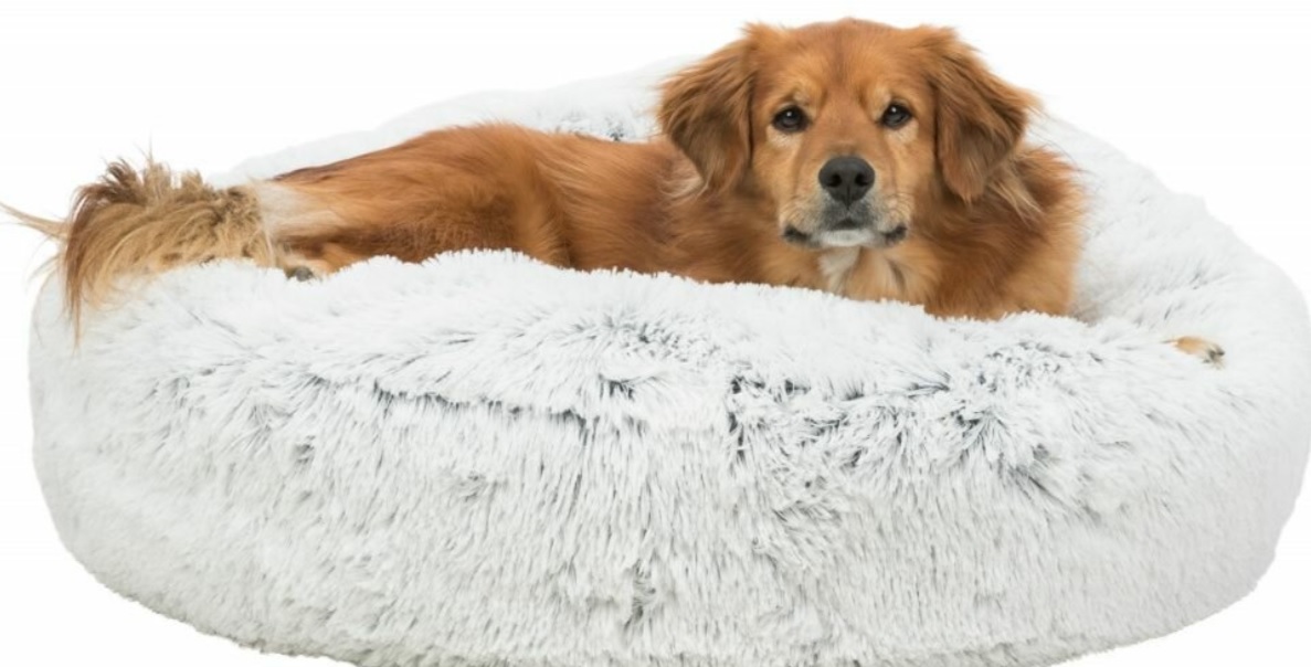 TRIXIE Kulatý vysoký polštář HARVEY, hebký potah s dlouhým vlasem, bílá/černá ø 80cm