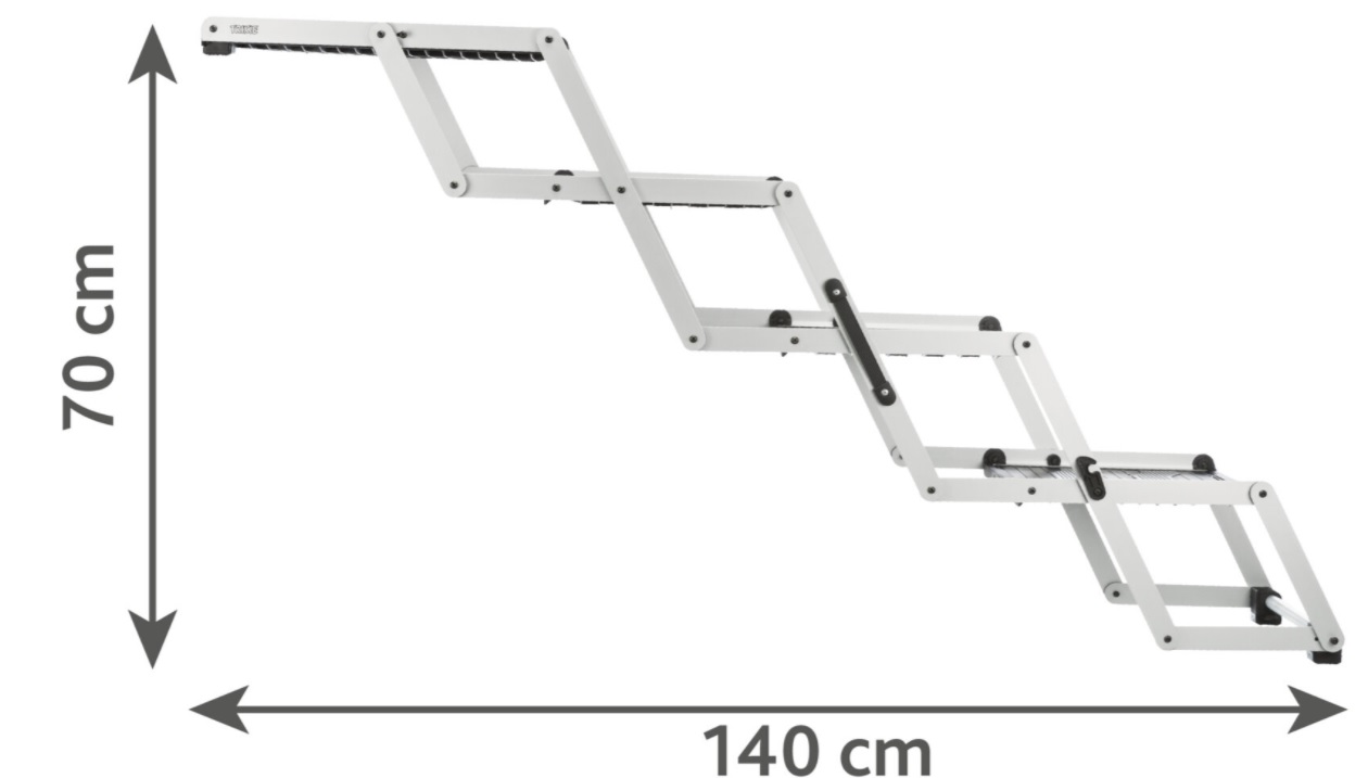 TRIXIE Skládací schody, 4 stupňové, hliník/TPR, 37cm šíře, až 70cm výška, max 160cm, nosnost 75kg