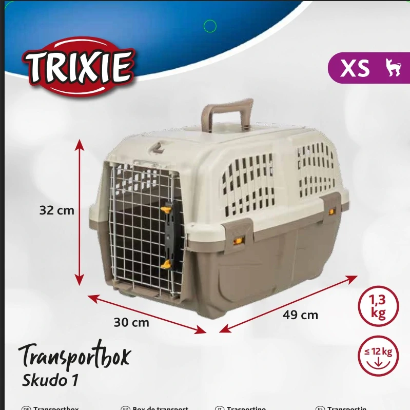 TRIXIE Transportní přepravka SKUDO 1, XS, 30x32x49 cm, tmavě šedá/písková (max. 12kg)