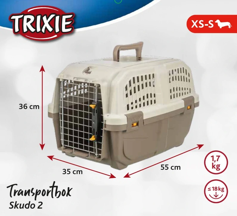 TRIXIE Transportní přepravka SKUDO 2,  XS-S,  35x36x55 cm, tmavě šedá/písková (max. 18kg)