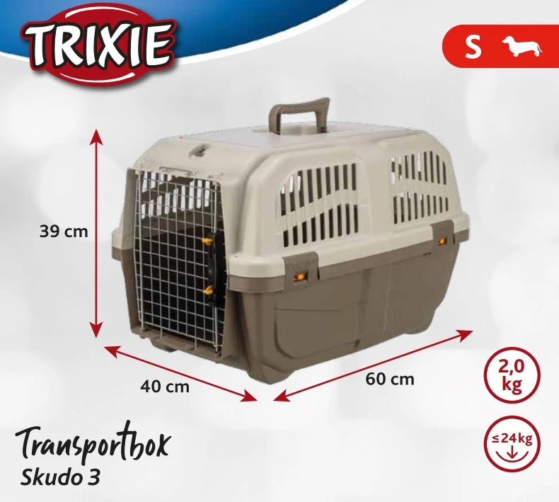 TRIXIE Transportní přepravka SKUDO 3, S,  40x39x60cm tmavě šedá/písková (max. 24kg)