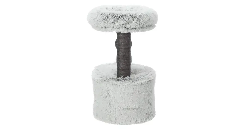 TRIXIE Škrábadlo HARVEY, kukaň, 2 sloupky, odpočívadlo 73cm, dlouhovlasý plyš, šedá