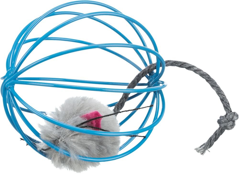 TRIXIE Plyšová myš v kulaté barevné kleci 6 cm