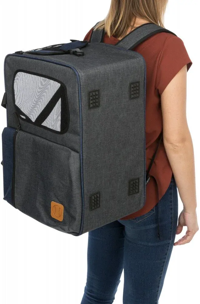 TRIXIE Batoh a nosítko TARA 2v1, 25 x 38 x 50 cm, šedá/modrá (max. 7kg)