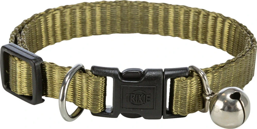 TRIXIE Nylonový nastavitelný obojek pro kočku, s rolničkou, khaki/béž/tyrkys/růž