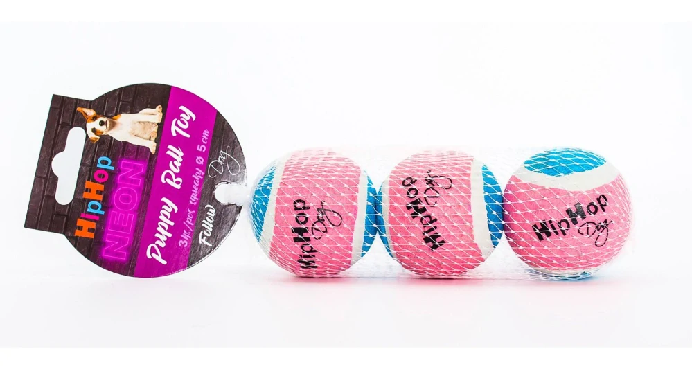 Balení-neonový ve tmě svítící tenis. míč pískací 5 cm (3 ks/bal) HIPHOP DOG