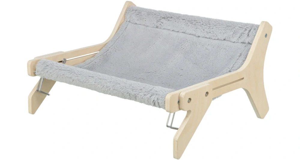TRIXIE Hammock, lehátko pro kočky do 12 kg, 47 x 24 x 38 cm, dřevo/plyš, šedá