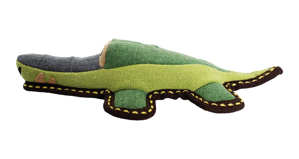 Krokodýl jutový 30 cm, robustní aport pro psy, HIPHOP DOG, zelená/šedá