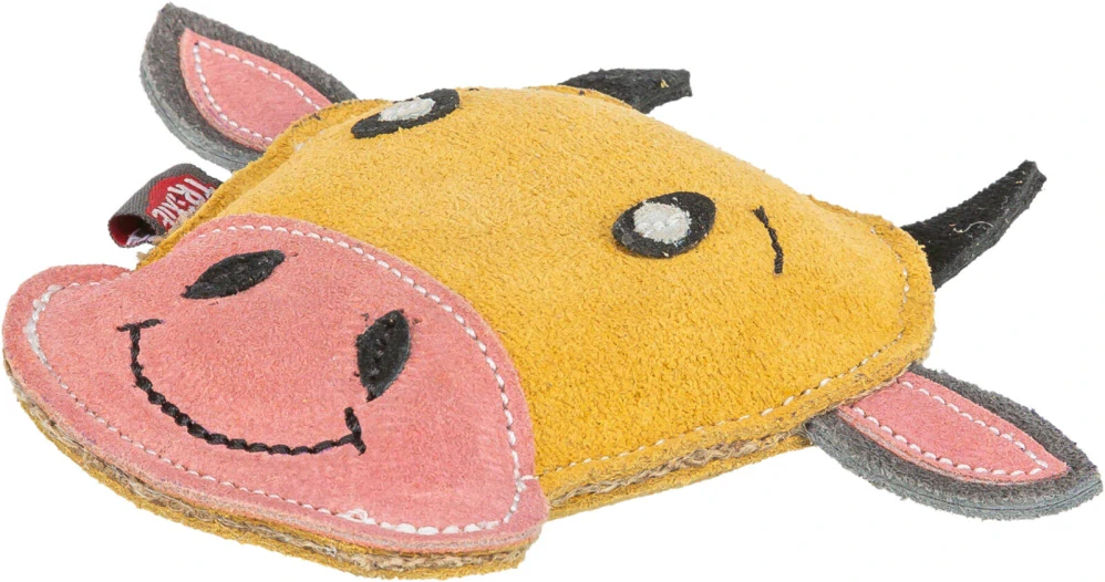 TRIXIE Cow - hlava krávy, 17 cm, hračka pro psy, 100% pravá kůže, žlutá