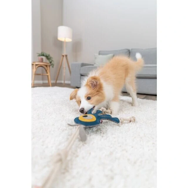 TRIXIE Monster - příšerka na laně, 47 cm, hračka pro psy,  100% pravá kůže/lano, petrolejová