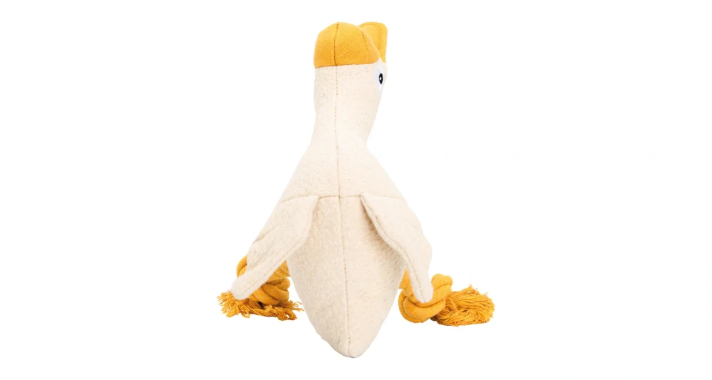 Husa, 29 cm, látková robustní hračka s bavlněnými uzly, HIPHOP DOG, krémová/hořčicová