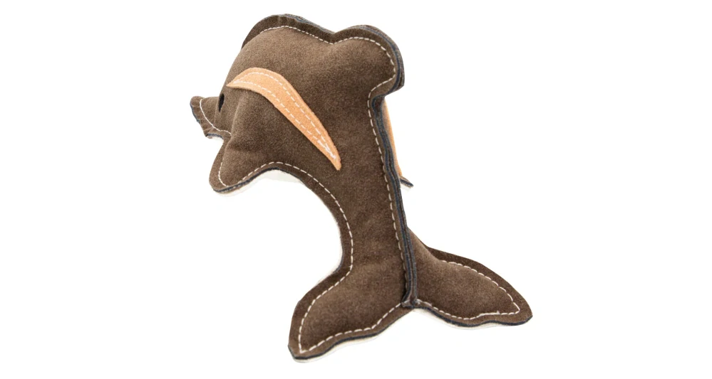 Delfín, 22 cm, kožená robustní hračka, HIPHOP DOG, hnědošedá/bílá