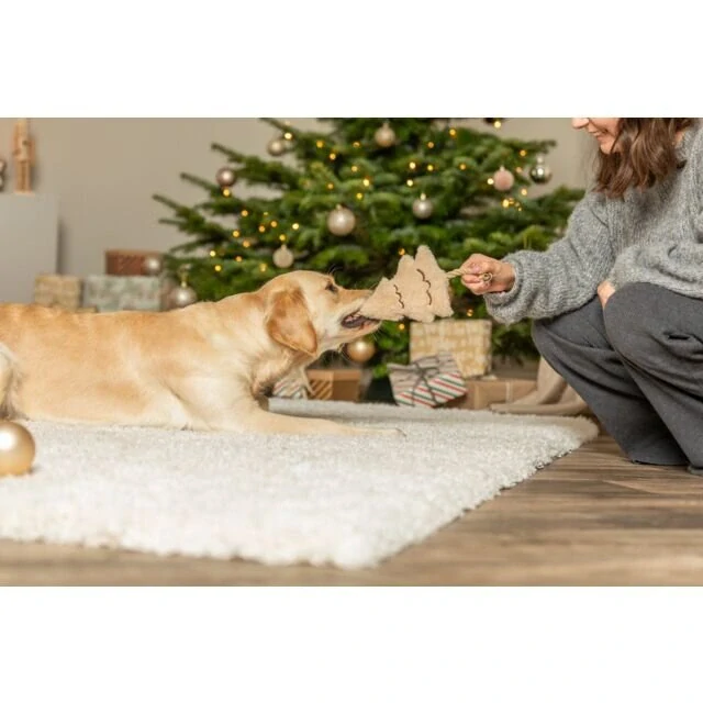 TRIXIE Vánoční stromek na laně, bez zvuku, 38 cm, plyš/bavlněné lano, béžová