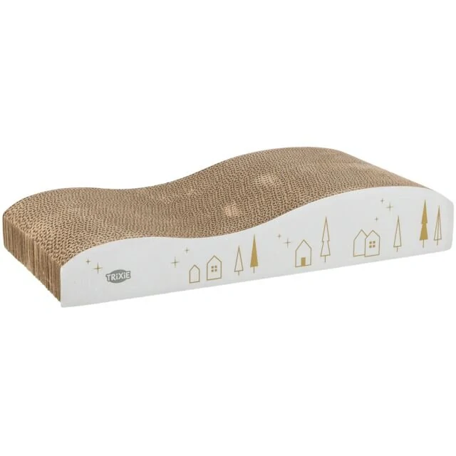 TRIXIE Vánoční kartonové škrabadlo s catnipem, 43.5 x 8 x 20 cm, bílá/zlatá