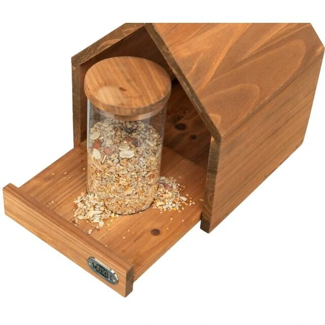 TRIXIE NATURA venkovní krmítko závěsné, domek se silem, 20 × 24 × 20 cm, glazovaná borovice, hnědá