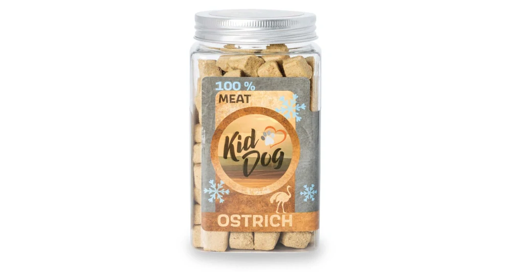 KIDDOG Super Premium 100% freeze dried OSTRICH CUBES - čisté pštrosí maso sušené mrazem 100 g
