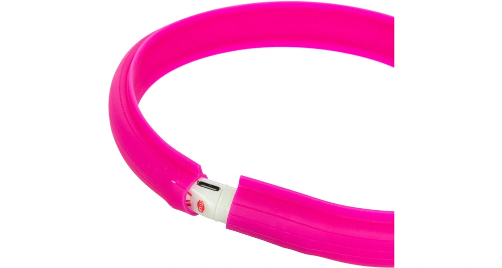 TRIXIE USB svítící obojek PLOCHÝ, růžový M-L: 50 cm/30 mm