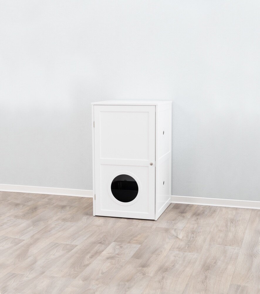 TRIXIE XL domek na kočičí toaletu, 2 poličky, MDF, 53 x 90 x 58 cm, bílá