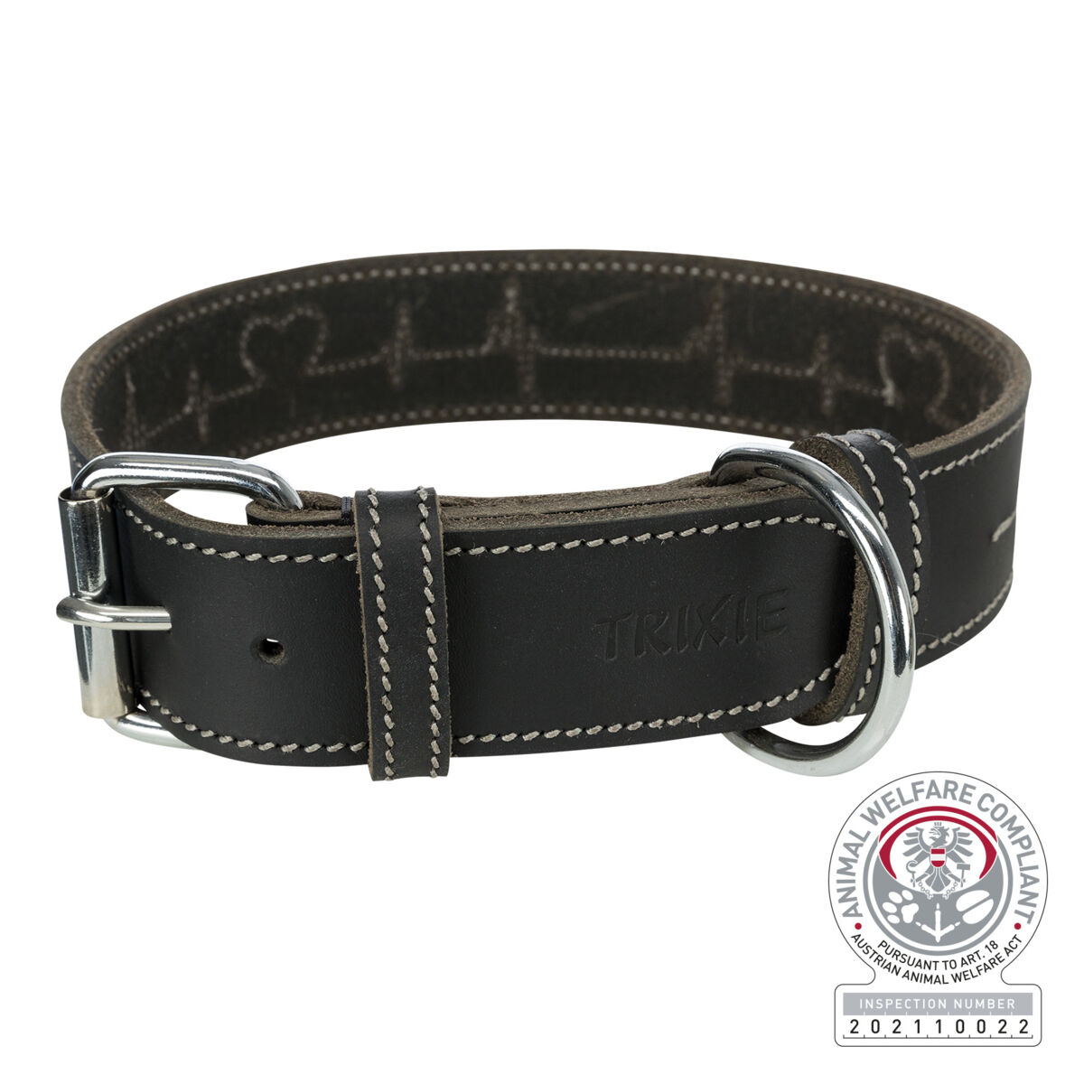 TRIXIE RUSTIC kožený obojek Heartbeat - černá L-XL:55-65cm/40mm