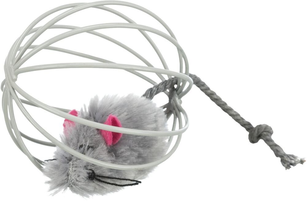 TRIXIE Plyšová myš v kulaté barevné kleci 6 cm