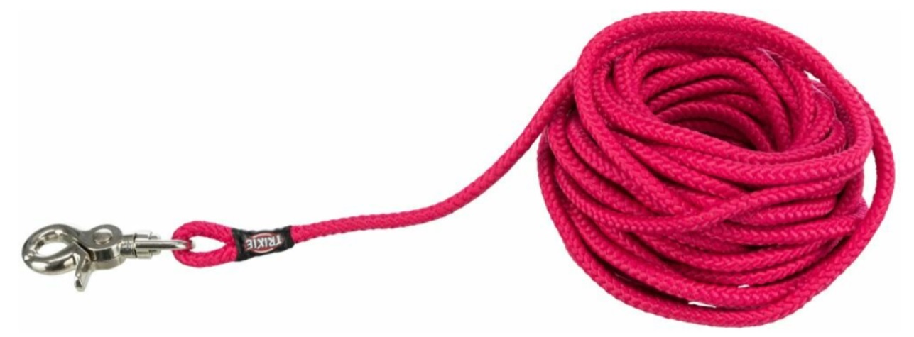 TRIXIE Stopovací vodítko kulaté, vypouštěcí karabina - fuchsia S-L:15m/6mm