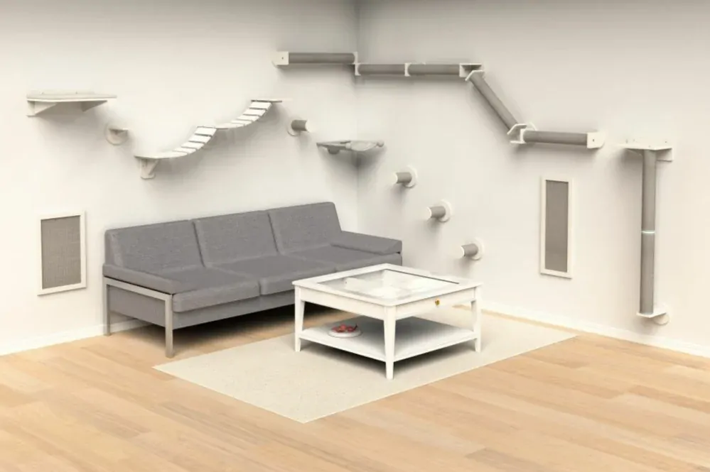 TRIXIE Lezecký set na stěnu 2, 3 sloupky, 195 x 78 cm, bílá/šedá