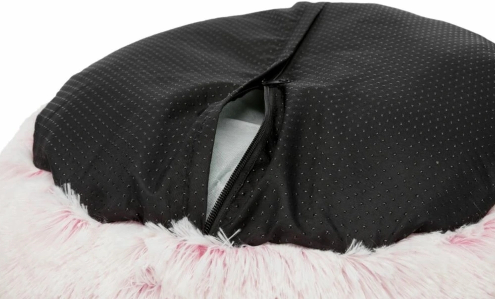 TRIXIE Kulatý pelech HARVEY ø 50 cm, hebký potah s dlouhým vlasem, bílá/růžová