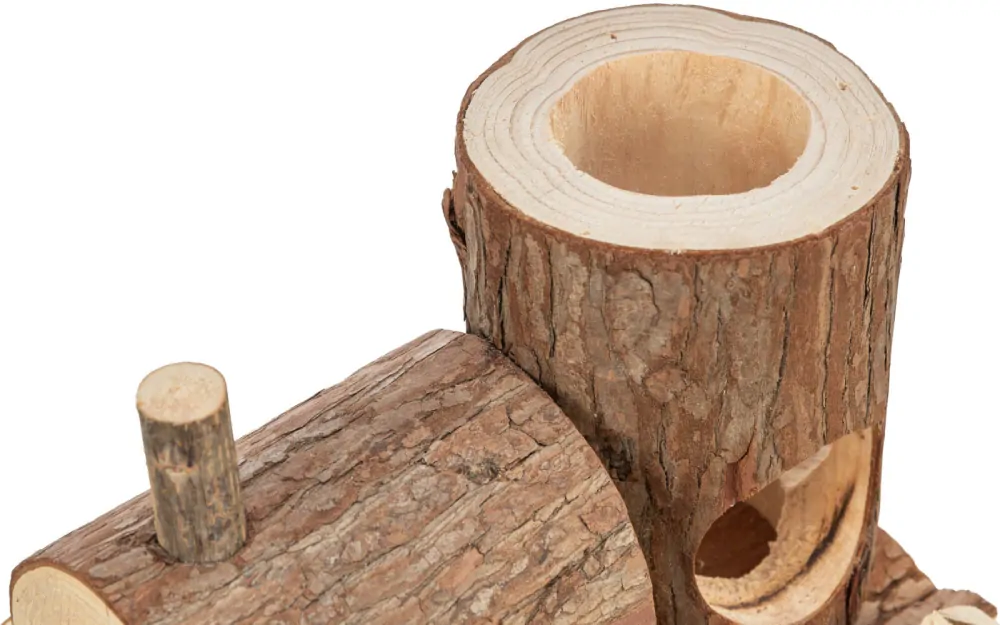 TRIXIE Vláček LEVIN pro myšky, 17 x 14 x 12 cm, přírodní dřevo s kůrou