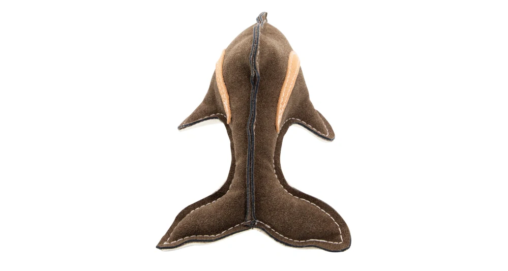 Delfín, 22 cm, kožená robustní hračka, HIPHOP DOG, hnědošedá/bílá