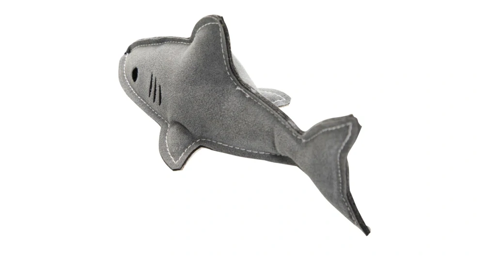 Žralok, 23 cm, kožená robustní hračka, HIPHOP DOG, šedá/bílá
