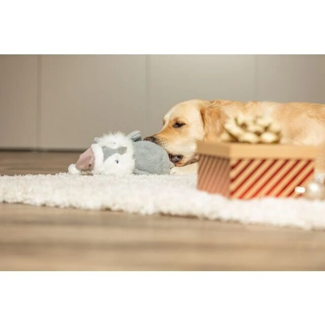 TRIXIE Vánoční sova na laně, se zvukem,  31 cm, plyš/bavlněné lano, šedá/bílá/béžová