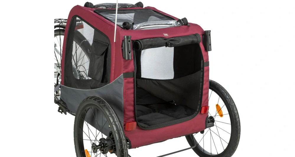 TRIXIE Vozík za kolo, S: 56 × 64 × 61/125 cm, do 15 kg, šedá/červená