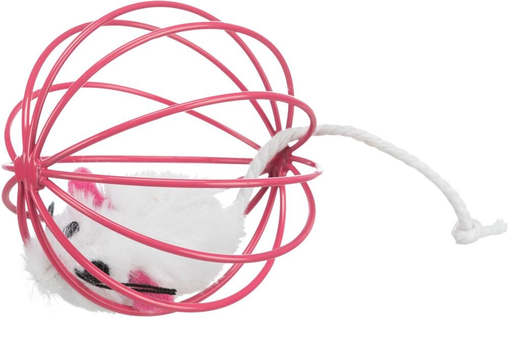 TRIXIE Plyšová myš v kulaté barevné kleci 6 cm