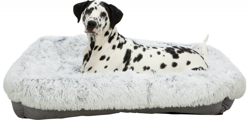 TRIXIE Obdelníkový pelech HARVEY, dlouhovlasý plyš/semiš, šedá 80 x 65 cm