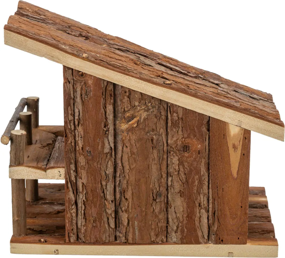 TRIXIE Chaloupka JULE s terasou, pro myšky, 25 x 21 x18 cm, přírodní dřevo s kůrou