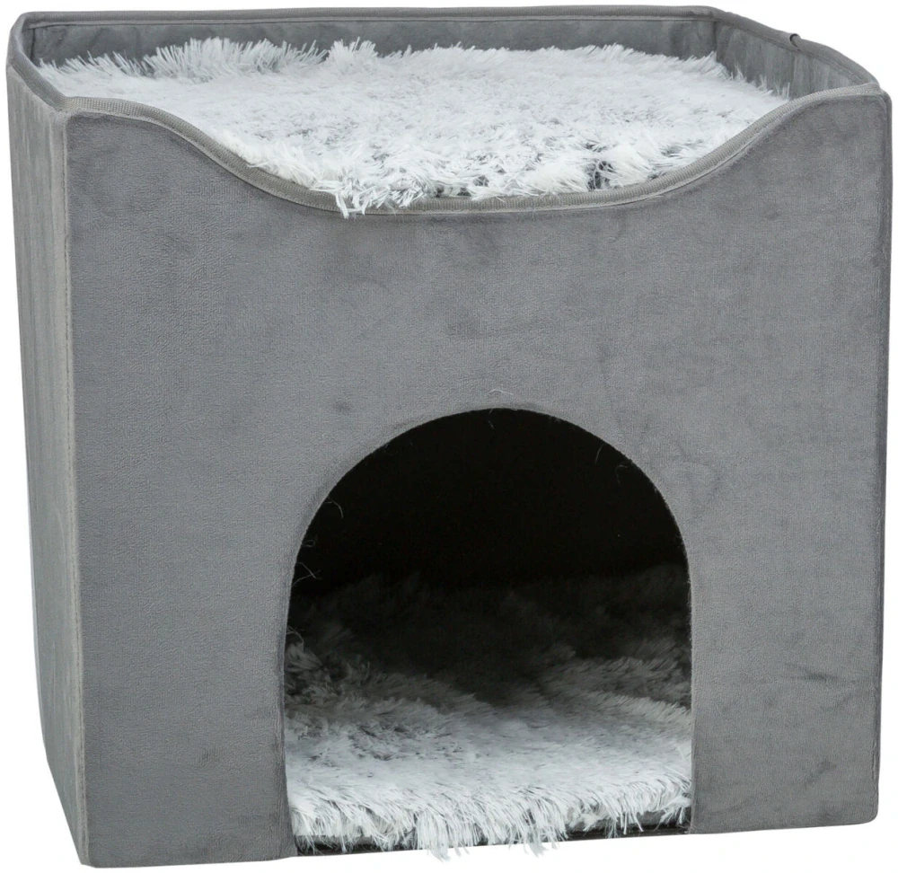 TRIXIE Kukaň HARVEY sametová se střešním lůžkem, 38 x 38 x 38 cm, šedá/bíločerná