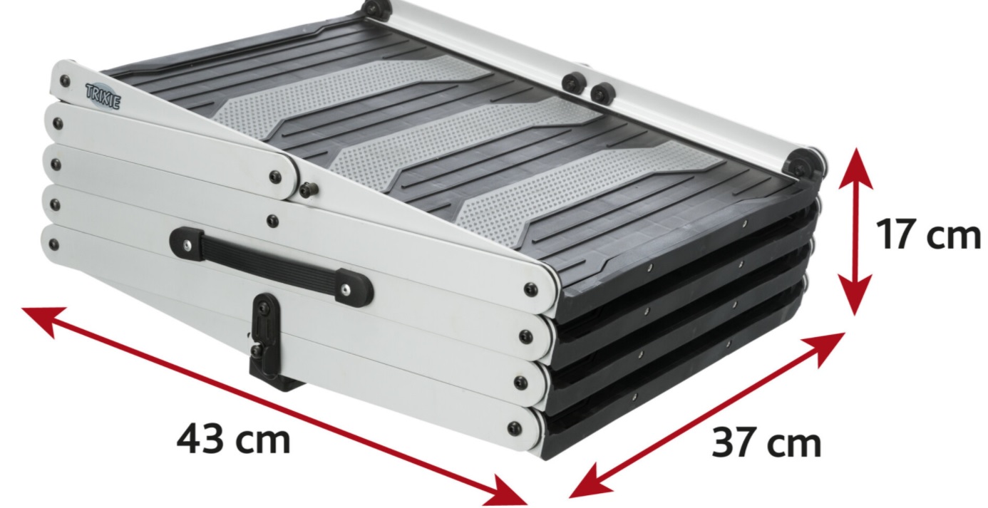 TRIXIE Skládací schody, 4 stupňové, hliník/TPR, 37cm šíře, až 70cm výška, max 160cm, nosnost 75kg