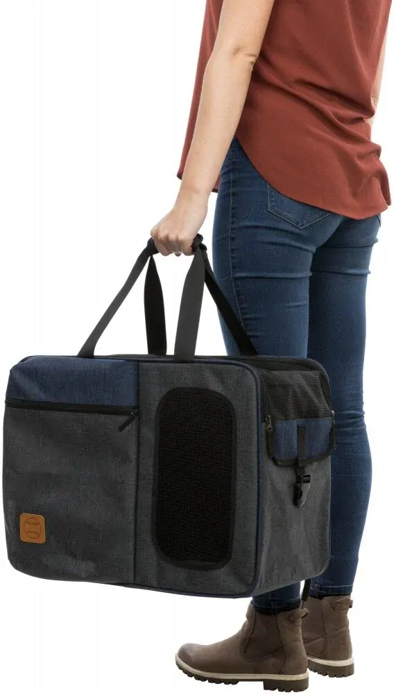 TRIXIE Batoh a nosítko TARA 2v1, 25 x 38 x 50 cm, šedá/modrá (max. 7kg)