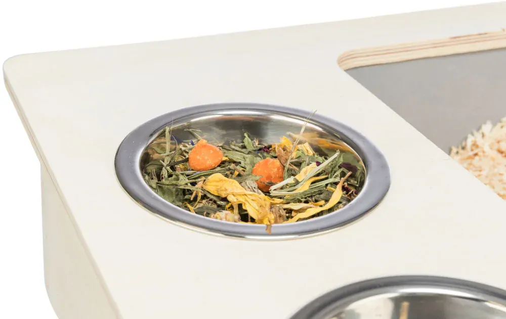 TRIXIE Krmná stanice - bar + misky, jesličky - 70 x 41 x 47 cm, dřevo/nerez/plast