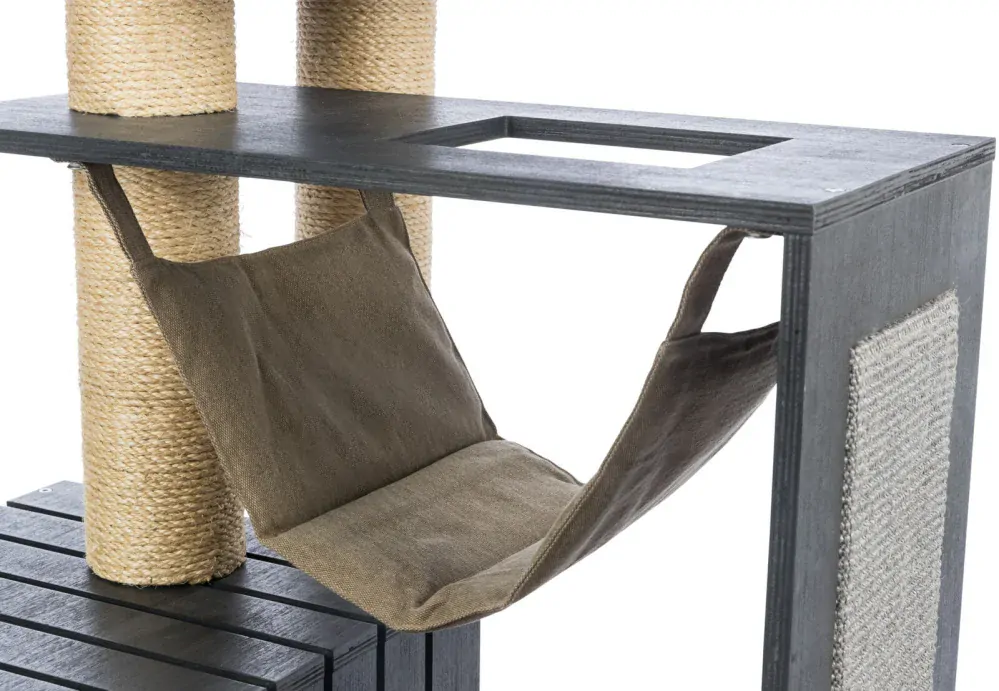 TRIXIE BE NORDIC škrabadlo FREIA, 123 cm, 2 x kukaň, hammock, antracit/písek