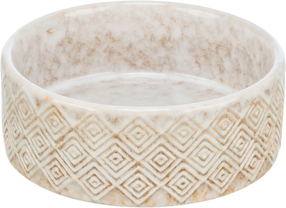 TRIXIE Set misek v bambusovém stojanu, bílá/světlehnědá 2 × 0,3 l/ ø 12 cm/ 30 x 6 x 15 cm