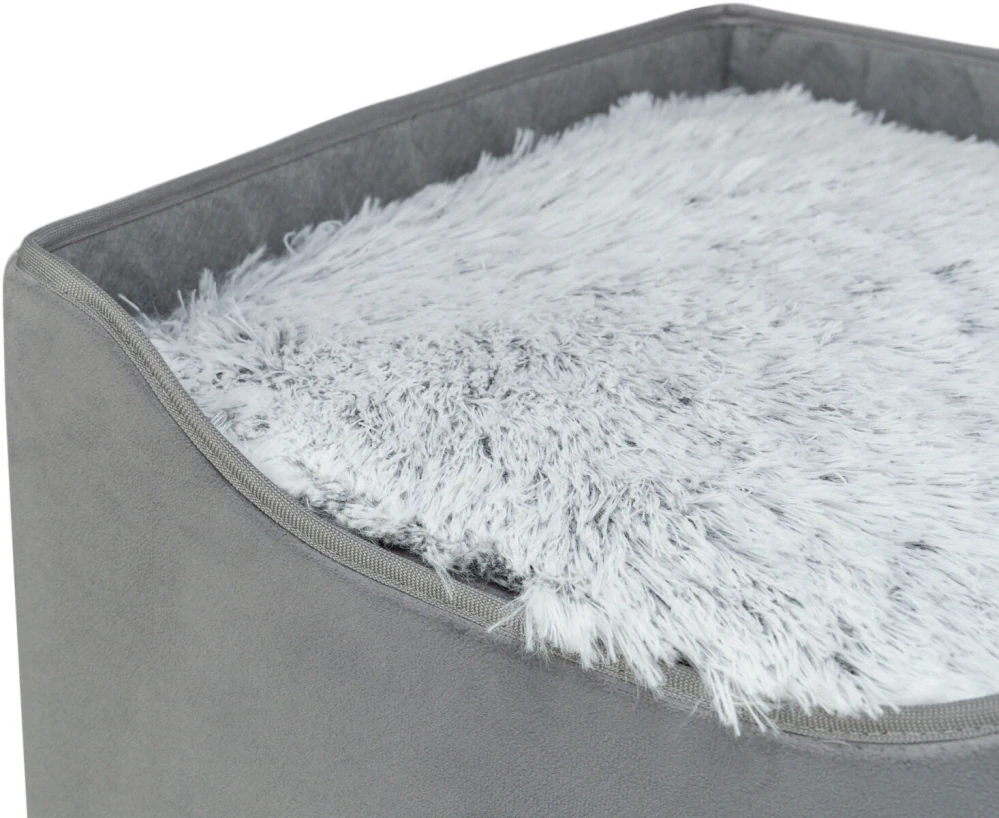 TRIXIE Kukaň HARVEY sametová se střešním lůžkem, 38 x 38 x 38 cm, šedá/bíločerná
