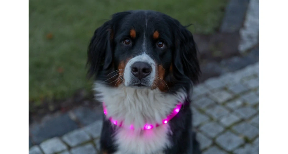 TRIXIE USB svítící obojek PLOCHÝ, růžový L-XL: 70 cm/30 mm